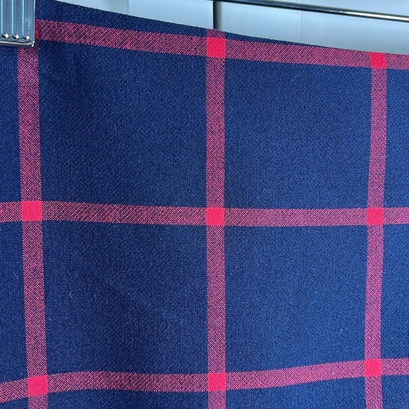 Michael Kors Plaid Lace Scalloped Hem Stretch Pencil Skirt Size 10 Navy & Red - Picture 3 of 9